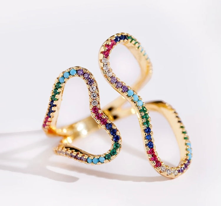 Cubic Zirconia Adjustable Multicolour Ring