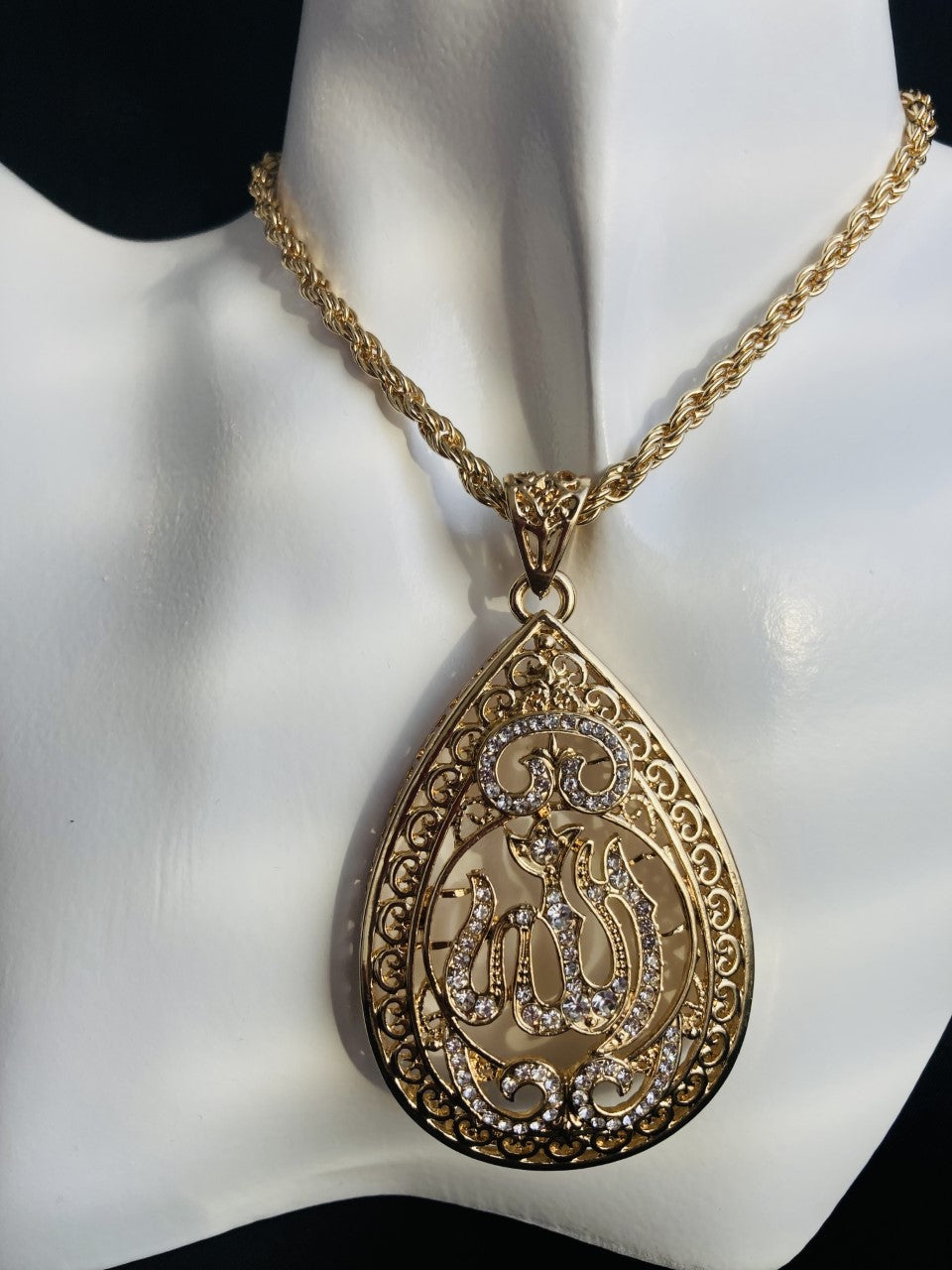 Gold Plated Water Drop Allah Pendant Necklace