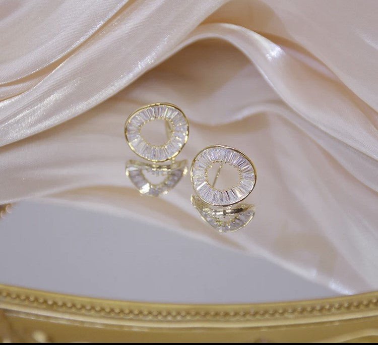 14K Real Gold Plated AAA Zircon Stud Earrings