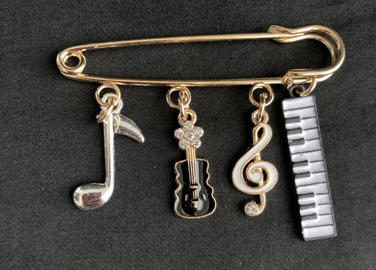 Musician Brooch Pin with Piano & Guitar