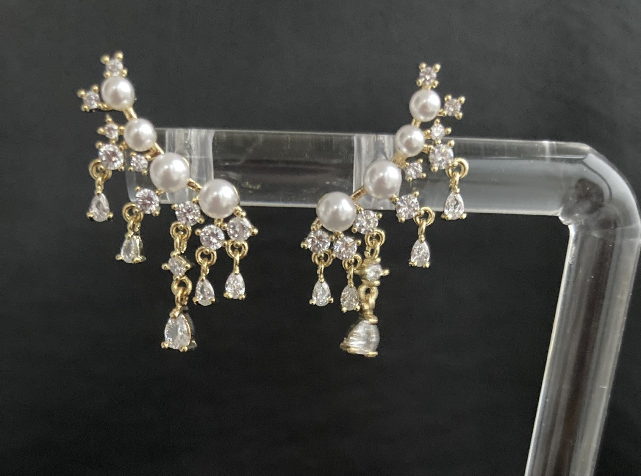 14K Gold Plated Pearls with AAA Zircon Earrings
