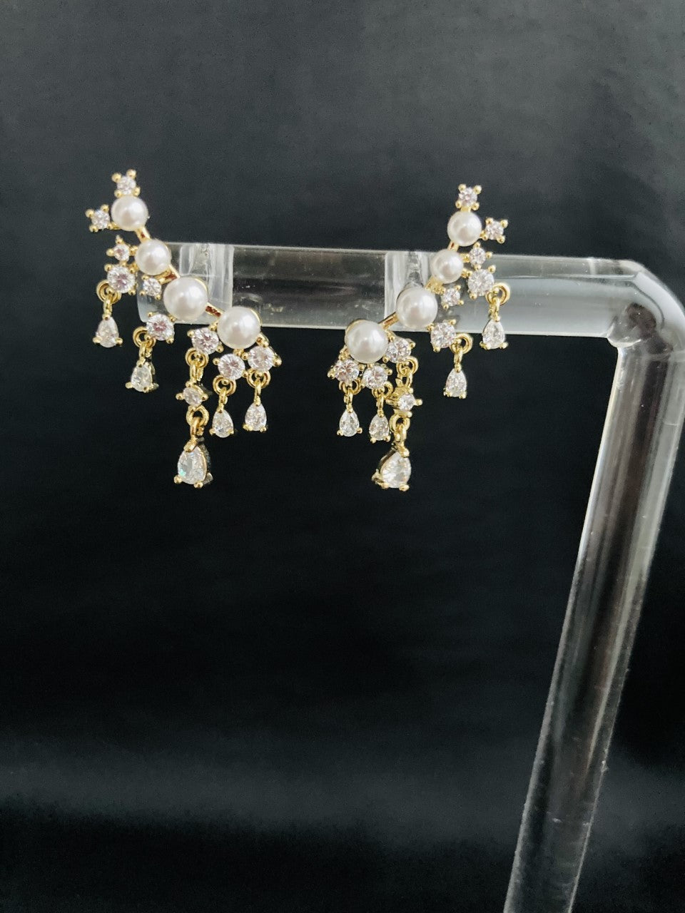 14K Gold Plated Pearls with AAA Zircon Earrings