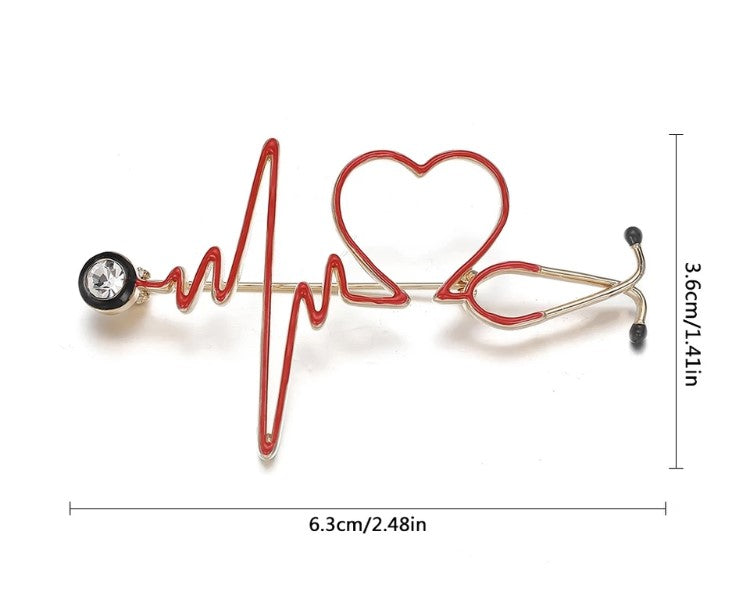 Medical Stethoscope Heartbeat Brooch Pin