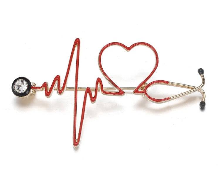 Medical Stethoscope Heartbeat Brooch Pin