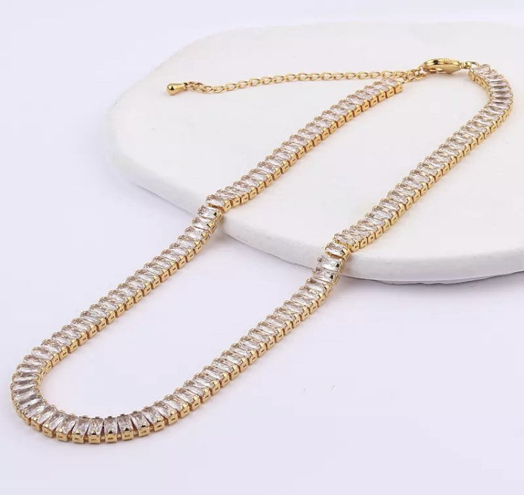 18K Gold Plated Tennis White Cubic Zirconia Necklace