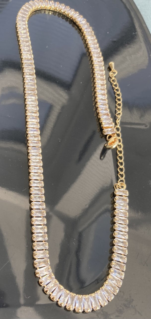 18K Gold Plated Tennis White Cubic Zirconia Necklace