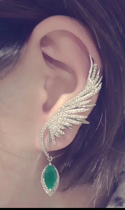 White Gold Plated Women Ear Cuff with Luxury Cubic Zirconia