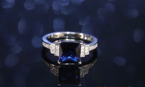 Blue Square Cut Zircon Ring, Size 8