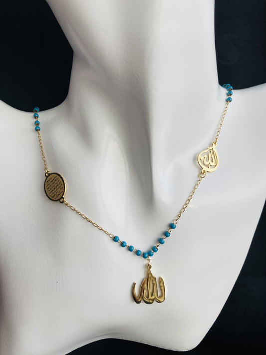 18K Gold Plated Allah Ayatul Kursi Beads Necklace