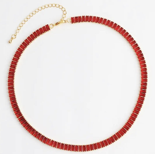 18K Gold Plated Tennis Red Cubic Zirconia Statement Necklace